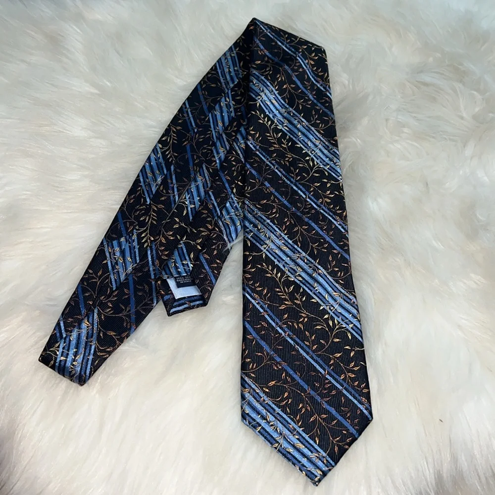 Altea Black and Blue Tie with Gold Leaf Design